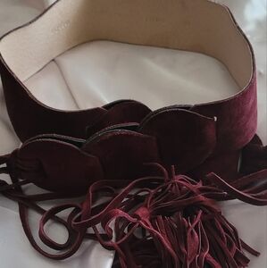 Wine Colored Suede/ Leather Tassel Wrap Belt.
